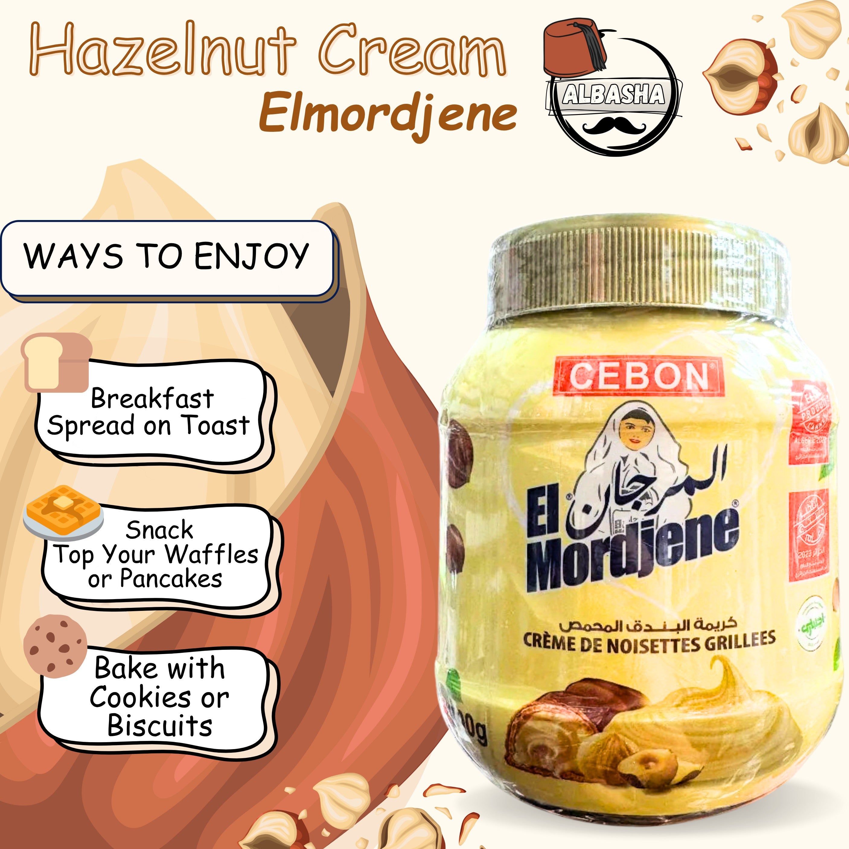 El Mordjene Cebon Hazelnut Chocolate Spread 700g — usage suggestion, spread on toast or pastries