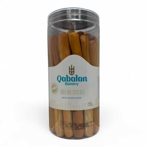 A pack of Qabalan Bread Stick Plain 350 G showcasing its crispy texture and packaging.