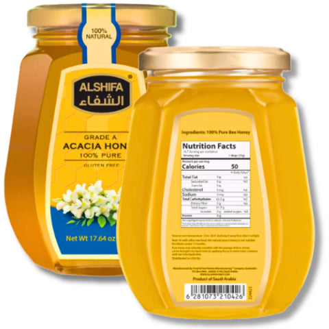 Spoonful of Alshifa Acacia Honey – 250g depicting the smooth texture and golden color, perfect for enhancing culinary dishes and beverages.