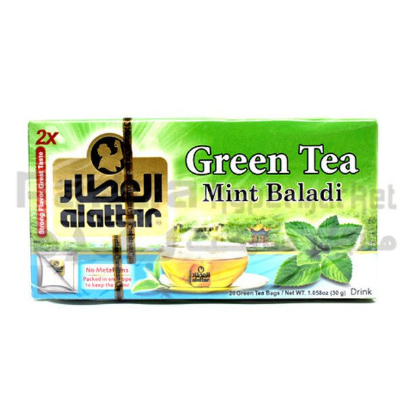 Alattar Green Tea with Mint Baladi 20 tea bags pack in green packaging