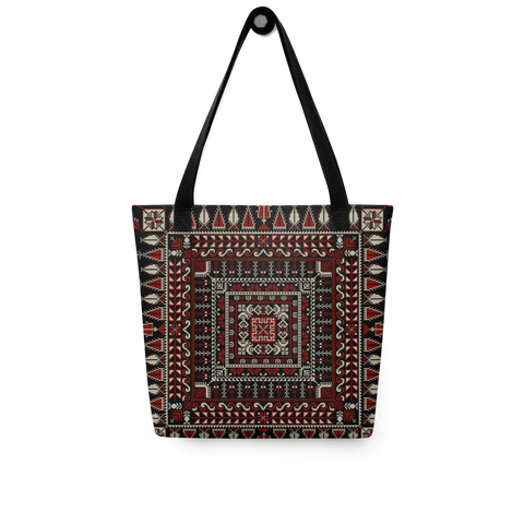 Spacious bag black art pattern on a table - spacious tote bag featuring a unique black art design.