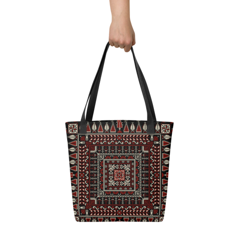 Spacious bag black art pattern outdoors - stylish spacious tote bag, perfect for day trips.