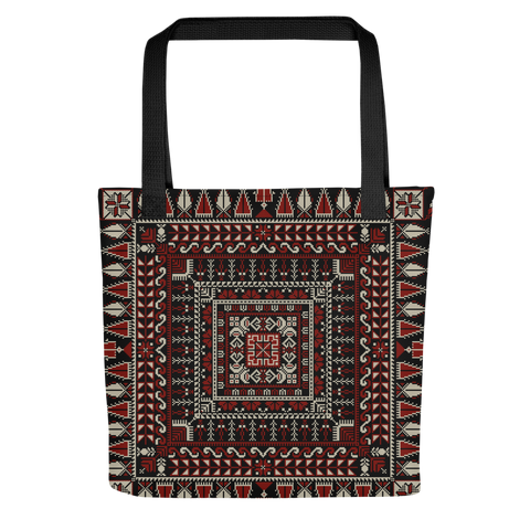 Spacious bag black art pattern in lifestyle shot - trendy spacious tote bag for daily convenience.