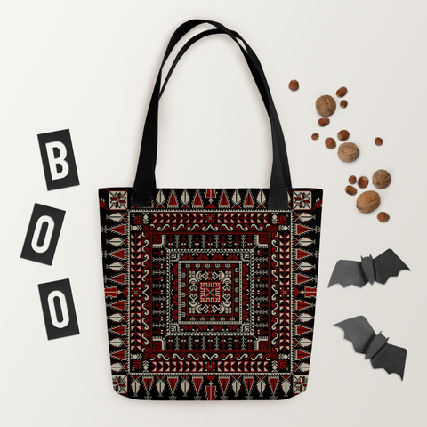 Spacious bag black art pattern with accessories - spacious tote bag used for transporting daily essentials.