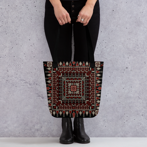 Spacious bag black art pattern - versatile spacious tote bag, ideal for carrying essentials.