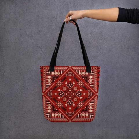 Spacious bag red art Pattern showcasing the stylish design of this spacious tote bag.