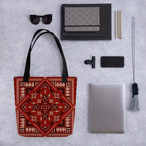 Spacious bag red art Pattern - A fashionable spacious tote bag perfect for carrying essentials.