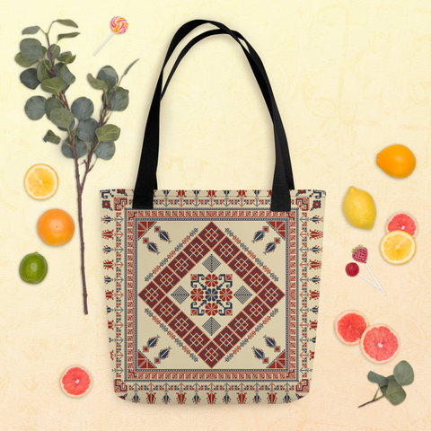Trendy tote bag showcasing fashion-forward spacious bag art Pattern and durable handles.