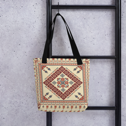 Trendy tote bag featuring a spacious design and fashionable art pattern, ideal for carrying essentials.