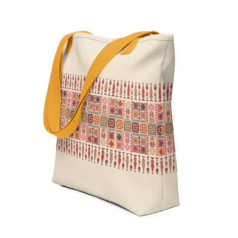 Artistic spacious tote bag with colorful design, representing creativity and style.