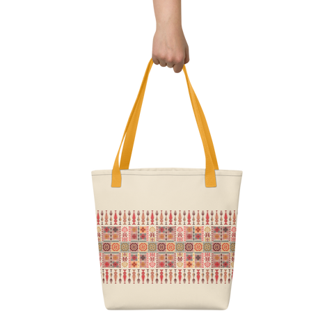 Colorful art patterned spacious tote bag designed for versatility and convenience.