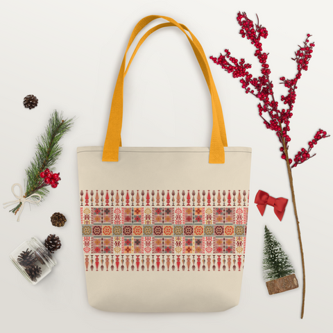 Eye-catching spacious tote bag with artful design, suitable for any setting.