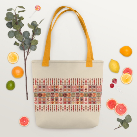 Unique spacious tote bag with colorful artwork, great for daily essentials.