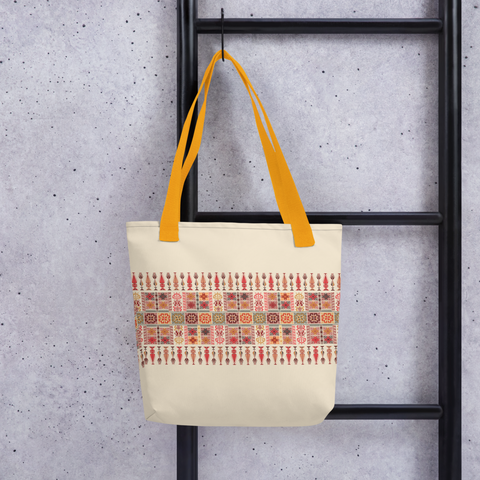 Spacious tote bag showcasing colorful artistic patterns, made for functionality.