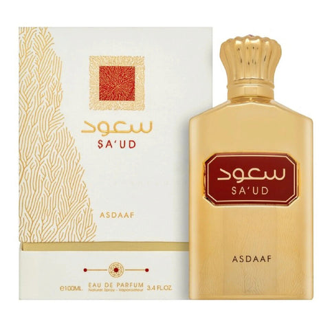 asdaaf-unisex-saud oud fragrance by Lattafa, featuring a woodsy scent for men, presented in an elegant packaging.