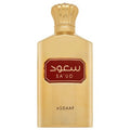 Close-up of asdaaf-unisex-saud oud bottle by Lattafa, showcasing its unique design and woodsy scent for men.