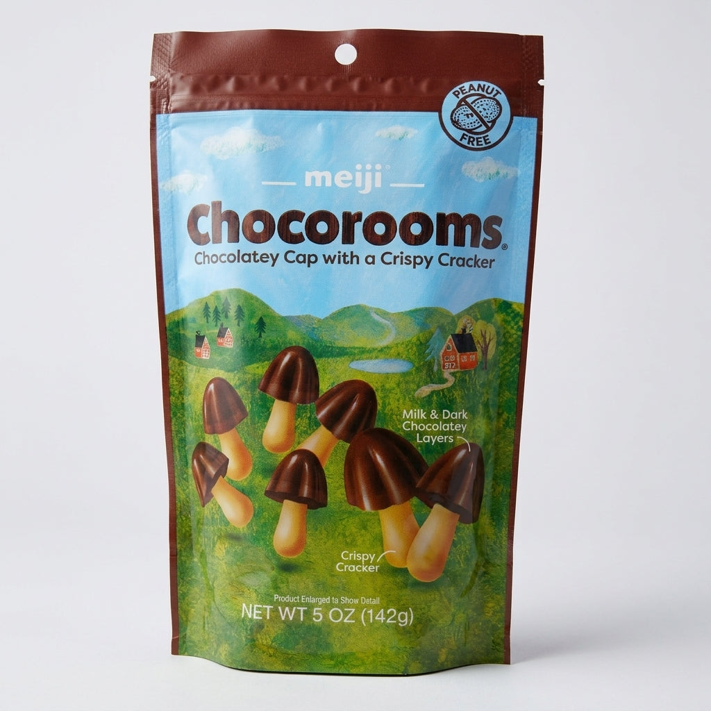 Meiji Chocorooms 5 oz - Japanese Mushroom Chocolate Snack, Peanut Free