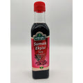Basak Arifoglu Sumac Sauce bottle with red label and cap filled with dark liquid