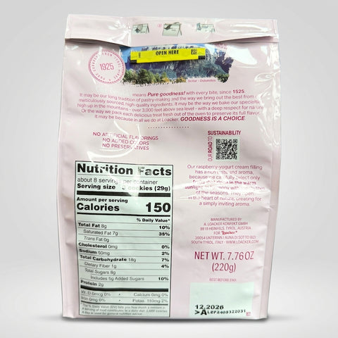 Loacker Quadratini Raspberry Yogurt 7.76 oz - Bite-Size Wafer Cookies
