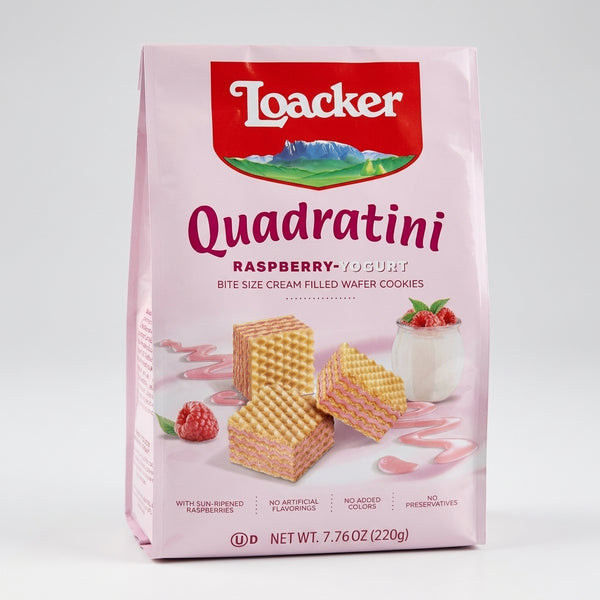 Loacker Quadratini Raspberry Yogurt 7.76 oz - Bite-Size Wafer Cookies