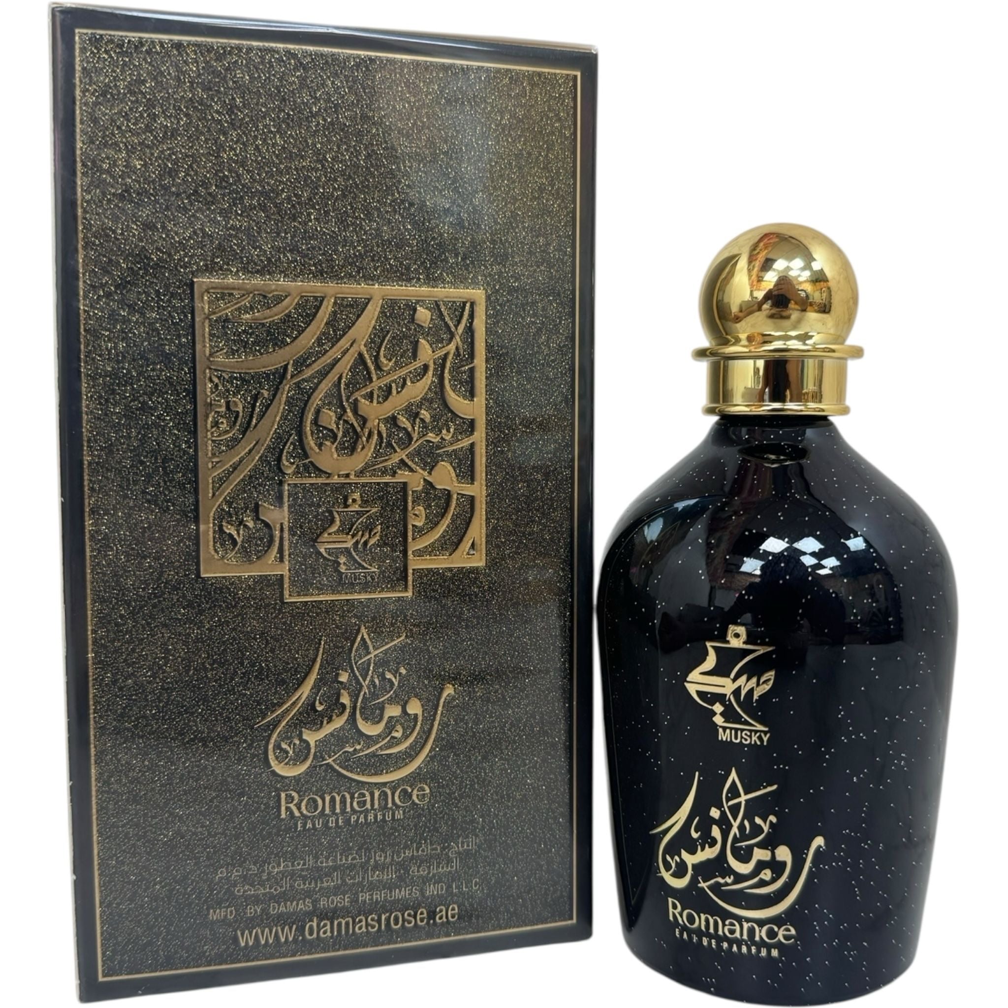 PERFUME MUSKY ROMANCE showcasing a luxurious bottle design, ideal for a romantic musk scent experience.