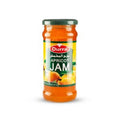 Durra Apricot Jam in a glass jar with a green lid and a colorful label showing apricots.