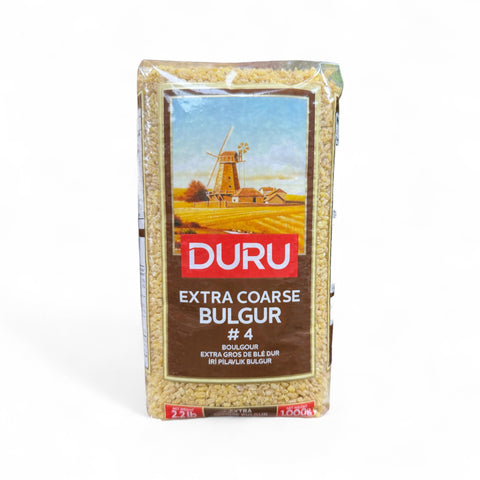 DURU EXTRA COARSE BULGUR 1 K #4 product image showcasing the grain's texture and packaging for culinary use.