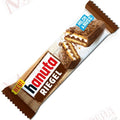 Hanuta Riegel chocolate wafer bar with creamy cocoa and nut filling in brown packaging