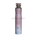 Lattafa Yara Air Freshener 300ml in pink bottle with floral design and silver cap, tropical orchid scent with woody and musk notes from UAE