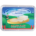 Lebanon Valley Halawa plain sweet tahini dessert in rectangular plastic container with green and blue label