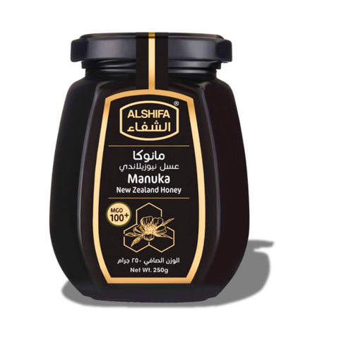 Alshifa Manuka New Zealand Honey MGO 250+ – 250g jar showcasing its premium quality and health benefits.