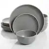 Complete DINNERWARE SET grey stoneware - 12 PIECE - arranged on a dining table, perfect for modern dining experiences.