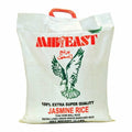 MidEast Jasmin Rice 20 lb bag with red handle and green bird logo