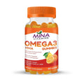 Mina Vitamins Halal Omega 3 + DHA fruity lemon and orange flavored gummies dietary supplement bottle