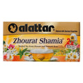 Alattar Zhourat Shamia herbal tea box with natural flowers and damask rose blend containing 20 tea bags.