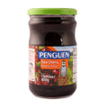 Penguen Sour Cherry Jam jar with green lid and label showing cherries and penguin logo