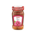 Tunas Rose Preserve jar featuring a decorative red label with a pink rose illustration, showcasing the product's unique rose preserves.