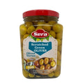 Jar of Sera scratched green olives with red lid, 1600 ml vegan olives