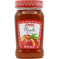 A jar of Tunas Peach Jam Preserve, showcasing its vibrant orange color, with a label prominently displaying the product name 'Tunas Peach Preserve'. The jar has a decorated red lid and is filled to showcase the rich texture of the jam, emphasizing its fruity appeal and deliciousness. Size indicated is 800 grams (28.2 ounces).