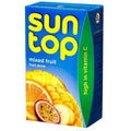 SunTop Mixed Fruit 250ml fruit drink carton with images of pineapple, orange, and passion fruit, high in vitamin C