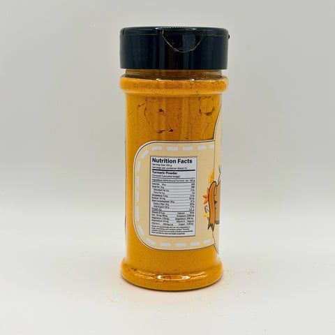 ALBASHA Premium Organic Turmeric Powder in a glass jar showcasing the vibrant yellow hue, representing premium turmeric spice.