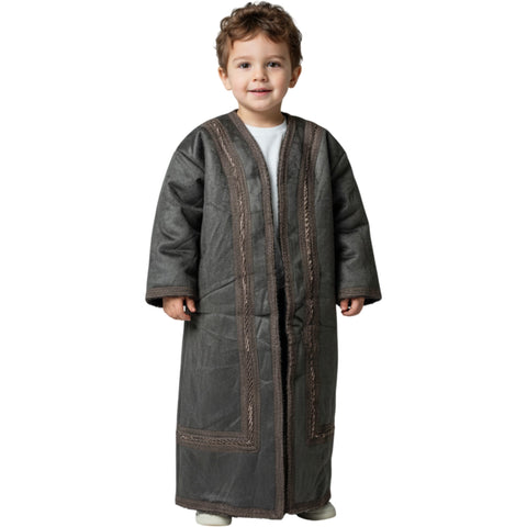 Happy child in the Kids Winter Fur Coat – Hooded 3-4 y old, enjoying winter fun with friends.