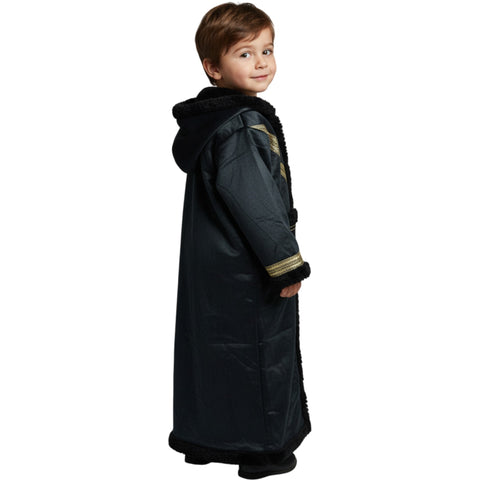 Kids Winter Fur Coat – Hooded 3-4 y old with detailed stitching, reflecting quality craftsmanship.