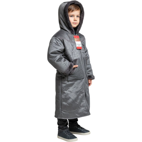 Kids Winter Fur Coat – Hooded 3-4 y old being worn during an outdoor family outing.