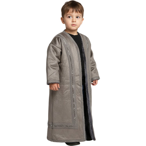 Child smiling in the Kids Winter Fur Coat – Hooded 3-4 y old, demonstrating its stylish appeal.