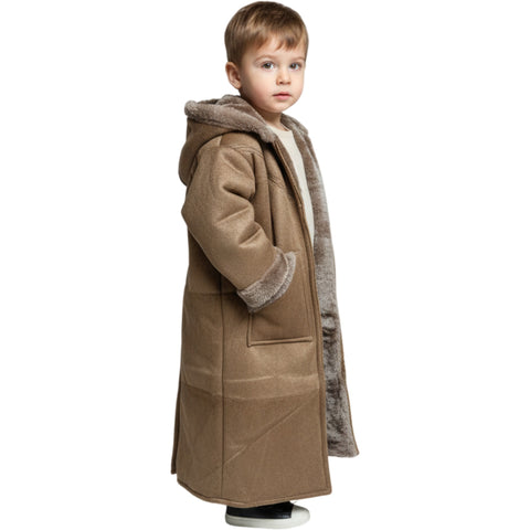 Full view of the Kids Winter Fur Coat – Hooded 3-4 y old highlighting its chic outerwear design.