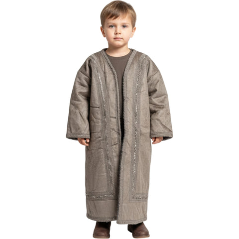 An adorable child smiling in the Kids Winter Fur Coat – Hooded 3-4 y old while playing outdoors.