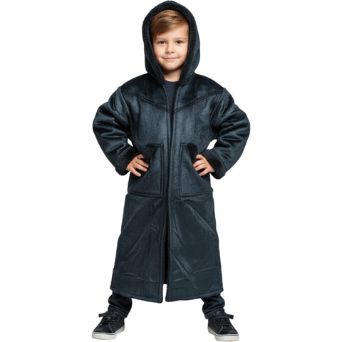 Kids Winter Fur Coat – Hooded 3-4 y old shown with practical design features that provide warmth and comfort.