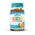 Vitamins Mina Halal Kids multivitamin gummies bottle for children with 11 key nutrients and natural fruit flavors, dietary supplement for ages 2 and up.