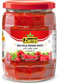 Zarrin Red Mild Pepper Paste in a glass jar with red lid and label showing red peppers and product name.